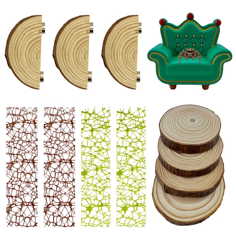 ZREVSB Jumping Spider Enclosure Accessories Kit, Habitat Decor â€” Spider Throne, Wood Stairs, Wood Ledges & Climbing Web - Image 1