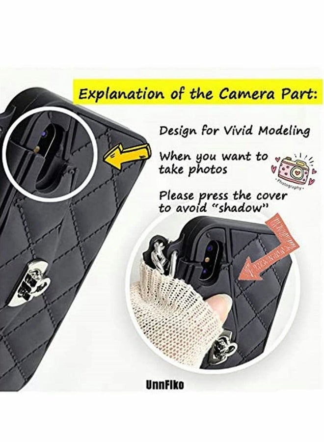 Phone Wallet Case Compatible for iPhone 12 Pro Max Light Luxury Bag Design Purse Flip Card Pouch Cover Soft Silicone with Handstrap Long Shoulder Strap Black  - Image 4