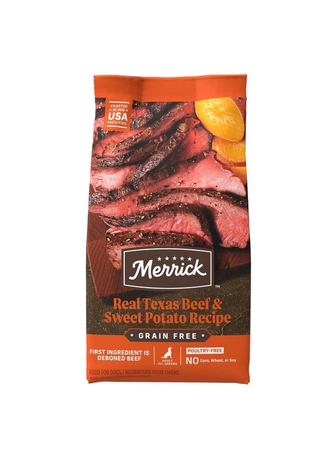 ميريك طعام الكلاب البالغة الجاف الخالي من الحبوب من Merrick Premium، طعام صحي وطبيعي، لحم بقري تكساسي حقيقي وبطاطا حلوة - كيس 4.0 رطل - Image 1