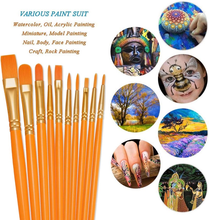 BOSOBO Paint Brushes Set, 2 Pack 20 Pcs Round Pointed Tip Paintbrushes Nylon Hair Artist Acrylic Paint Brushes for Acrylic Oil Watercolor, Face Nail Art, Miniature Detailing & Rock Painting, Orange - Image 3