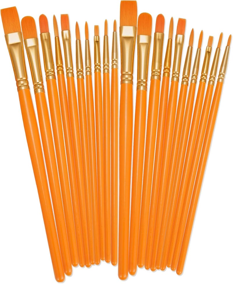 BOSOBO Paint Brushes Set, 2 Pack 20 Pcs Round Pointed Tip Paintbrushes Nylon Hair Artist Acrylic Paint Brushes for Acrylic Oil Watercolor, Face Nail Art, Miniature Detailing & Rock Painting, Orange - Image 1