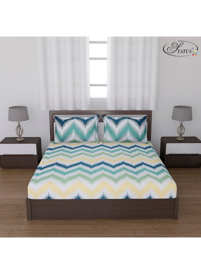 Status Contract Cotton Rich Double Bedsheet with 2 Pillow Covers for Bed Room, Home, Hotel-120 GSM (Green Yellow) - Image 1