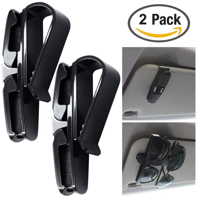 FineGood 2 Pack Glasses Holders for Car Sun Visor, Sunglasses Eyeglasses Mount with Ticket Card Clip - Black - Image 2