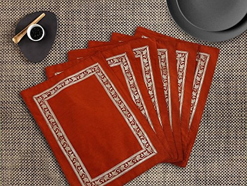 Dekor World Zari Lace Ethnic Rust Place Mat-Set of 6 Pcs - Image 3