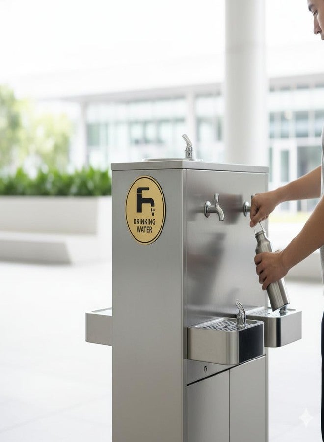 لوحة إعلانية دائرية من الأكريليك الذهبي المصقول الفاخر من بيري بوكس، لمياه الشرب، ذاتية اللصق، مقاس 5.9 بوصة، مناسبة للمراكز التجارية والمتاجر والمقاهي والمحلات التجارية والشركات والمستشفيات والفنادق والمدارس والمكاتب. - Image 3