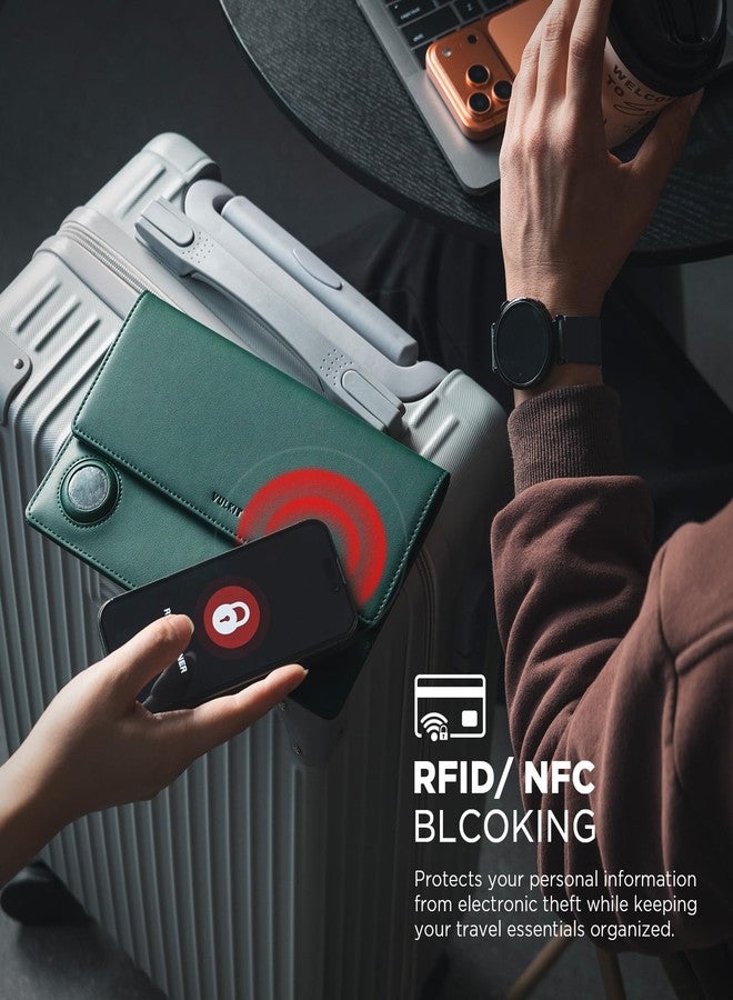 فولكيت حامل جوازات سفر عائلي من فولكيت، محفظة جلدية تتسع لأربعة جوازات سفر، مزودة بفتحة لبطاقة Airtag، حامل جوازات سفر متعدد، مزود بخاصية حجب RFID، منظم وثائق سفر ثنائي الطي - Image 5