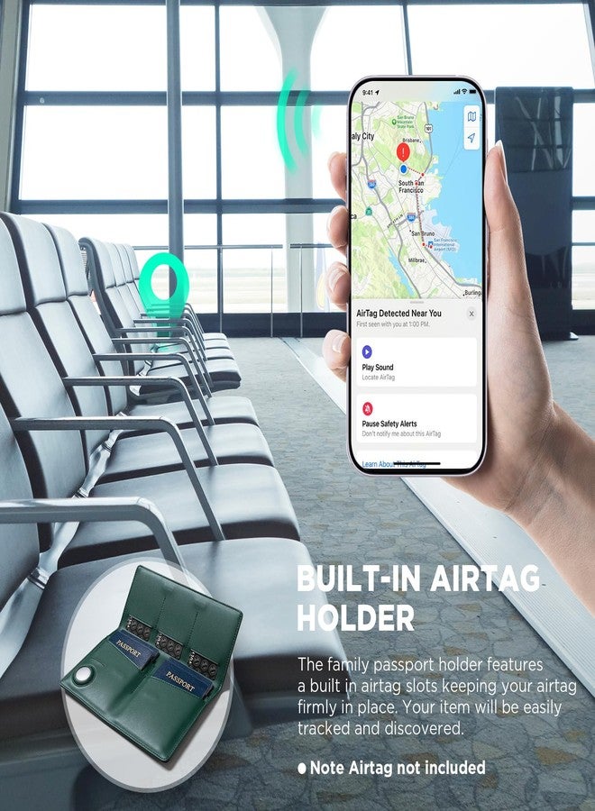فولكيت حامل جوازات سفر عائلي من فولكيت، محفظة جلدية تتسع لأربعة جوازات سفر، مزودة بفتحة لبطاقة Airtag، حامل جوازات سفر متعدد، مزود بخاصية حجب RFID، منظم وثائق سفر ثنائي الطي - Image 4