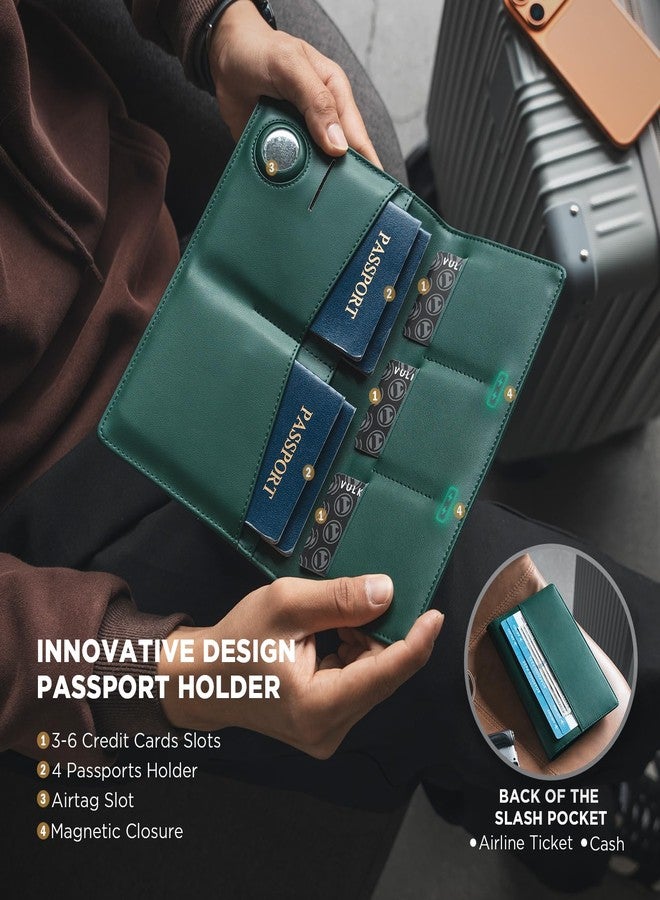 فولكيت حامل جوازات سفر عائلي من فولكيت، محفظة جلدية تتسع لأربعة جوازات سفر، مزودة بفتحة لبطاقة Airtag، حامل جوازات سفر متعدد، مزود بخاصية حجب RFID، منظم وثائق سفر ثنائي الطي - Image 2