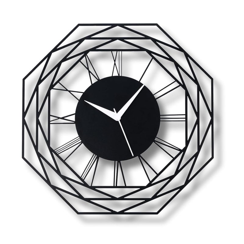 Dcloud Luxurious Octagon Metallic Wall Clock for Home and Kitchen 40 X 40 Cm Black Color Battery Included Analog - Image 1