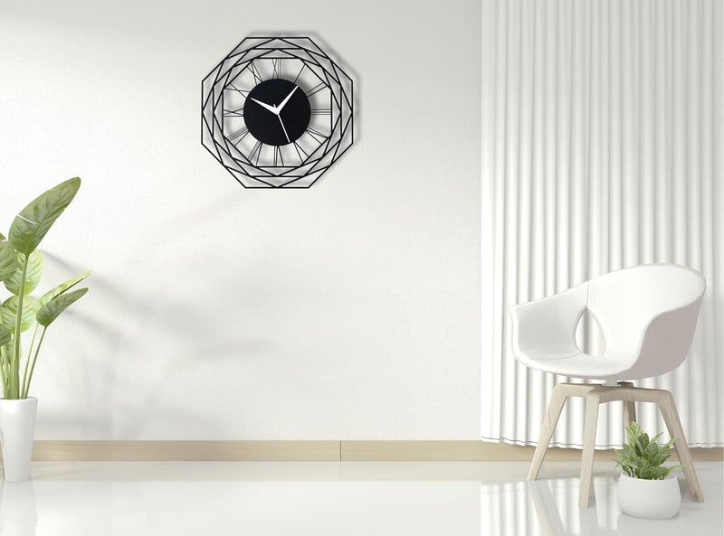 Dcloud Luxurious Octagon Metallic Wall Clock for Home and Kitchen 40 X 40 Cm Black Color Battery Included Analog - Image 5