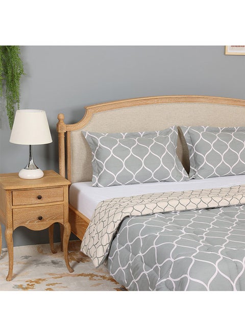 Ogee Printed Comforter Set, Grey & Beige