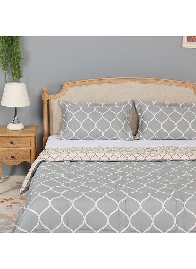 Ogee Printed Comforter Set, Grey & Beige