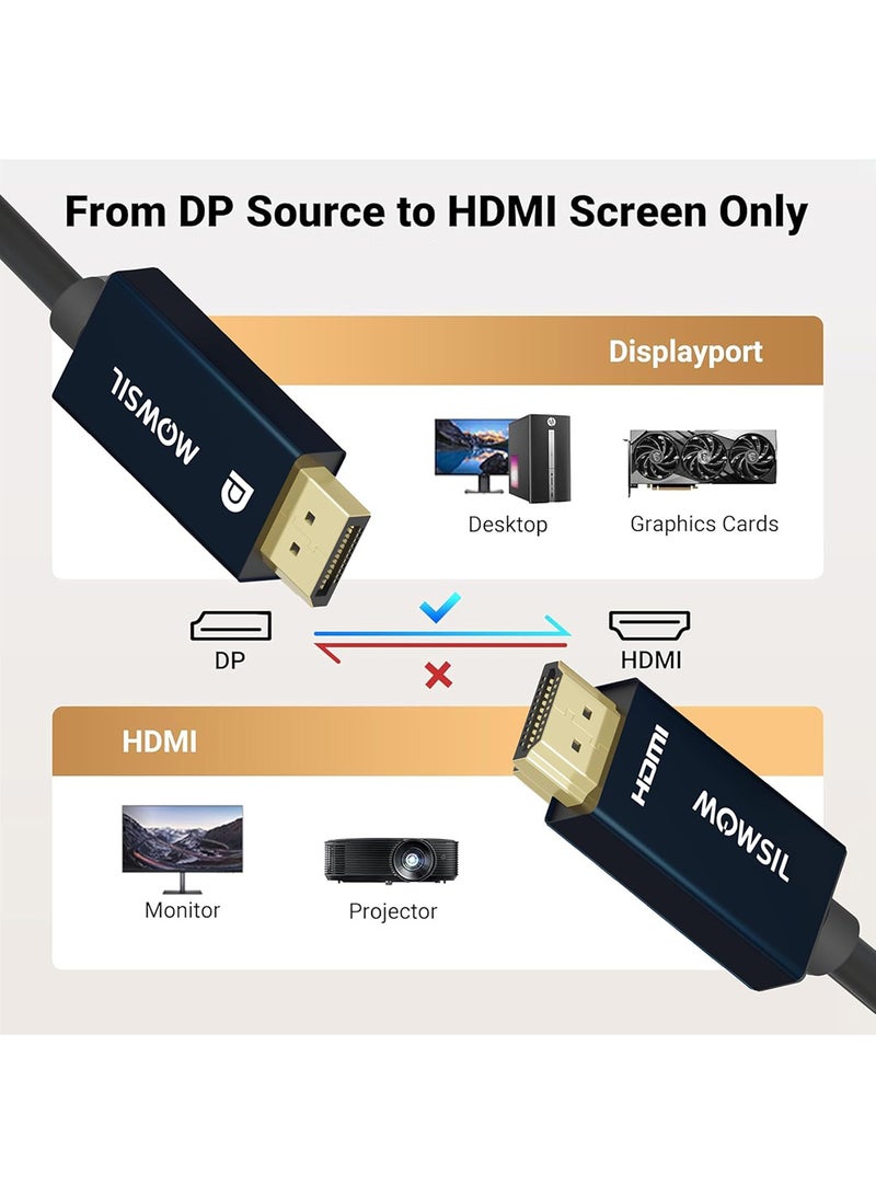 MOWSIL MOWSIL DisplayPort to HDMI Cable 10M, 4K@60Hz, 18Gbps High Speed DP to HDMI Cord, 24K Gold Plated Connectors, for PC, Laptop to Monitor, TV, Projector - Image 2
