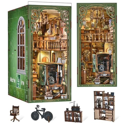 MiniCity Book Nook Kit DIY Doll House Booknook Miniature Kit for Bookshelf Doll Houses for Adults Teen Halloween 3D Wooden Puzzle Bookends with Led Light and Dust Cover The Radium Lady - Image 1