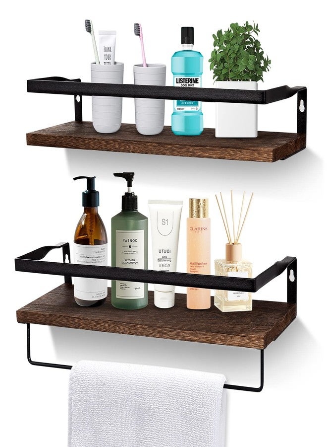 AGM Floating Shelves, Bathroom Floating Shelf Set of 2, Carbonized Black Wall Storage Shelf with Towel Bar, Wall Mounted Shelves for Plants, Book, Bathroom, Bedroom, Kitchen, Living Room Decoration - Image 1