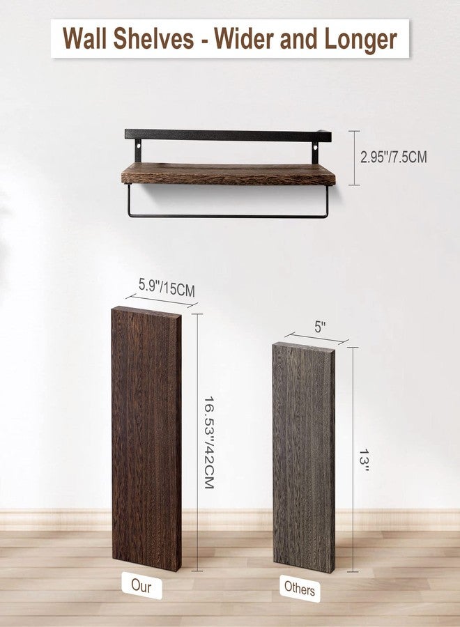 AGM Floating Shelves, Bathroom Floating Shelf Set of 2, Carbonized Black Wall Storage Shelf with Towel Bar, Wall Mounted Shelves for Plants, Book, Bathroom, Bedroom, Kitchen, Living Room Decoration - Image 5