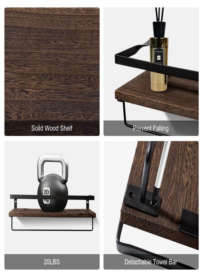 AGM Floating Shelves, Bathroom Floating Shelf Set of 2, Carbonized Black Wall Storage Shelf with Towel Bar, Wall Mounted Shelves for Plants, Book, Bathroom, Bedroom, Kitchen, Living Room Decoration - Image 4