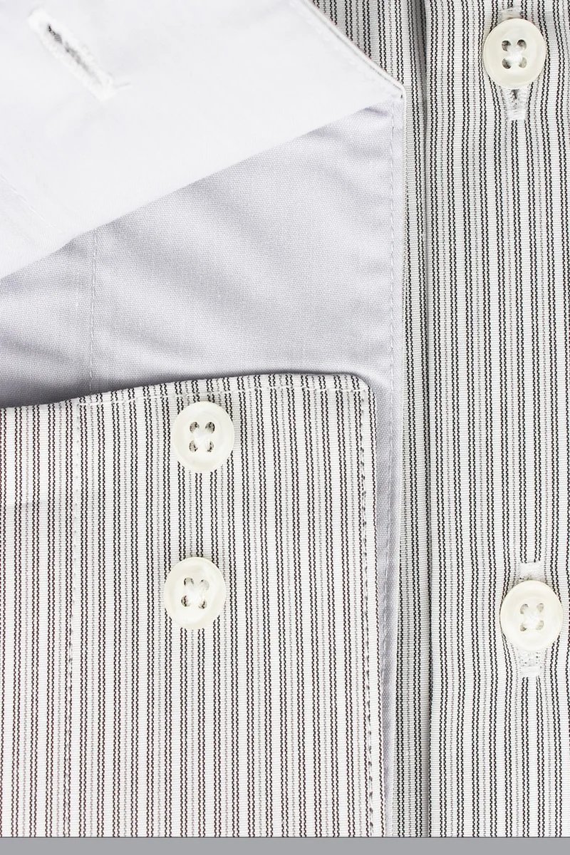 Varetta Men's Gray Slim Fit Striped Long Sleeve Shirt