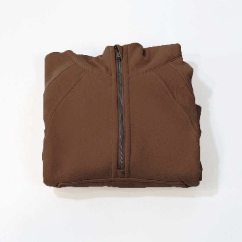 Generic Yoga clothes autumn and winter New short womens sports half zipper hoodie fleece outdoor running quick-drying coat Brownny 039 half zipper sweatshirt 