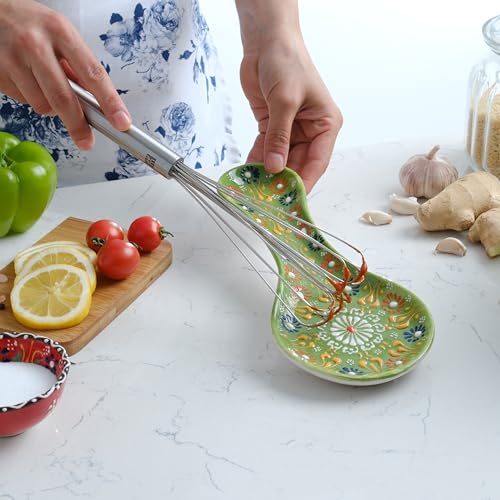 EVANILIFE Handmade Spoon Rest, Ceramic Spoon Rest for Stove Top, 10" Spoon Rest for Kitchen Counter, Dishwasher Safe Spoon Holder for Stove, Housewarming Gifts Utensil Rest, Colorful Spoon Rests (Lime Green) - Image 4