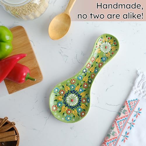 EVANILIFE Handmade Spoon Rest, Ceramic Spoon Rest for Stove Top, 10" Spoon Rest for Kitchen Counter, Dishwasher Safe Spoon Holder for Stove, Housewarming Gifts Utensil Rest, Colorful Spoon Rests (Lime Green) - Image 3