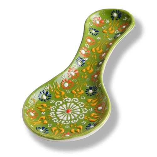 EVANILIFE Handmade Spoon Rest, Ceramic Spoon Rest for Stove Top, 10" Spoon Rest for Kitchen Counter, Dishwasher Safe Spoon Holder for Stove, Housewarming Gifts Utensil Rest, Colorful Spoon Rests (Lime Green) - Image 1