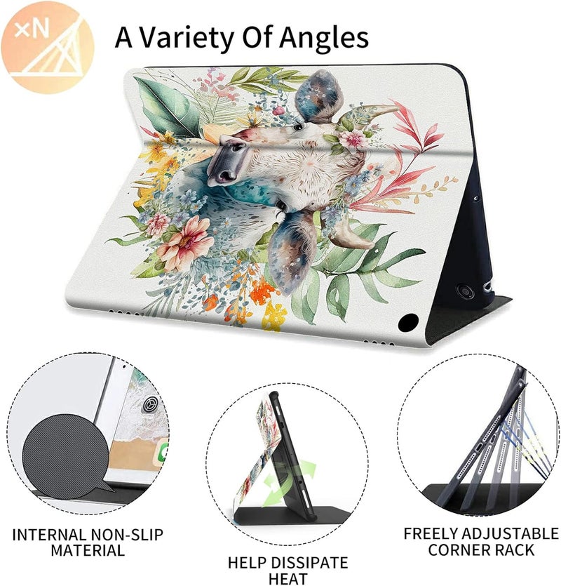 FUYOCWE for Fire HD 10 Case 2021,Fire HD 10 Plus Tablet Case (11th Generation, 2021 Release), Multi-Angle Slim Stand Smart Cover Cases for New Amazon Kindle Fire HD 10 10.1"-Floral Cow Animal - Image 5