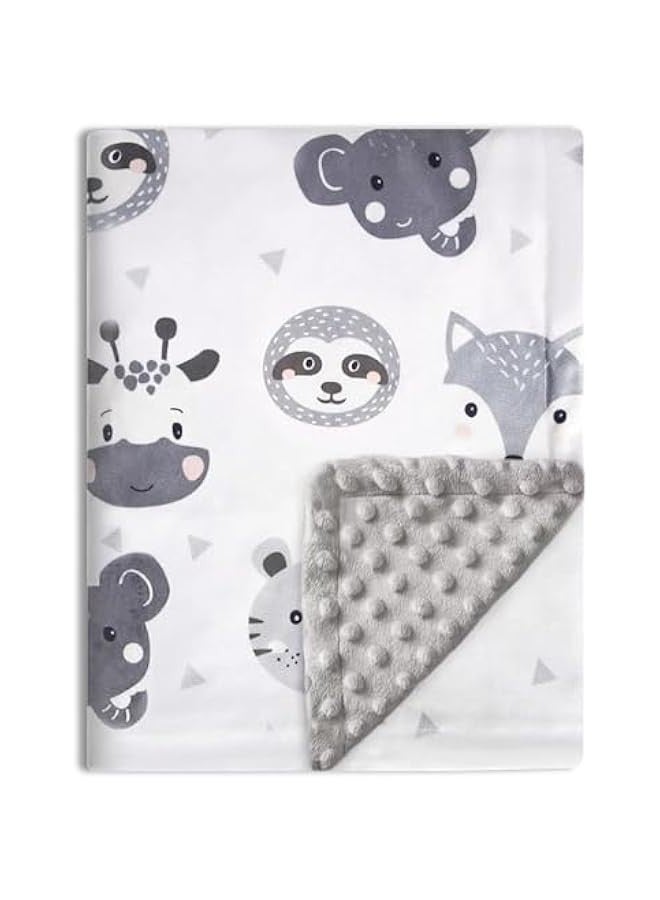 بيوينتي بطانية الطفل للفتيان والبنات، بطانية الطفل الناعمة مع نمط الطباعة الحيوانية وطبقة مزدوجة منقطة الدعم، بطانيات سرير الحضانة للأطفال الرضع سرير الحضانة،75x100cm (الحيوان) - Image 1