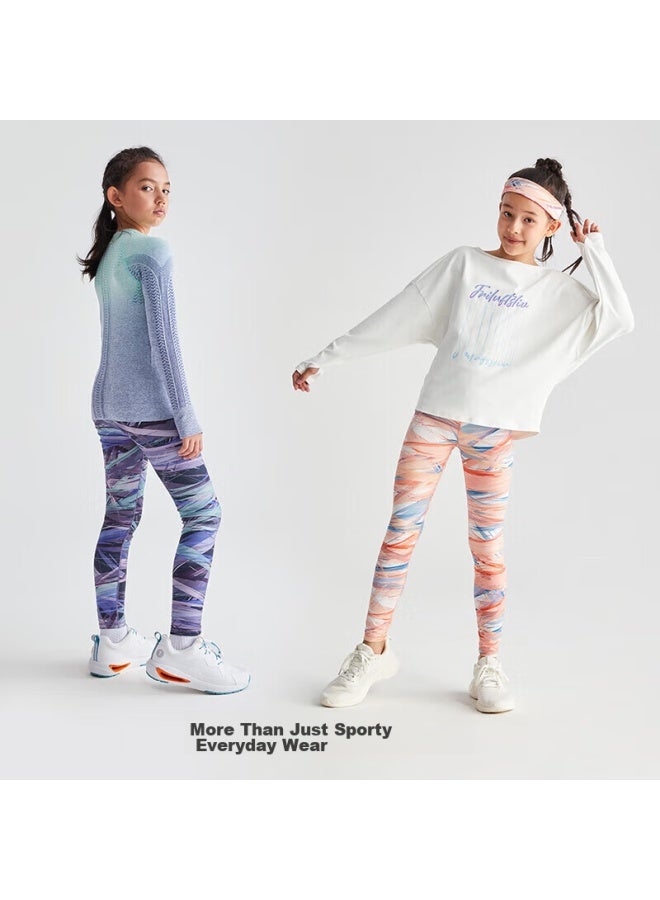Moodytiger Girls' Yoga Pants, Autumn And Winter Bottom Wear, Warm Elastic Leggings, Printed Sports Pants For Older Children, Suitable For Outdoor Wear | Xiao Nuan Yang - Image 4