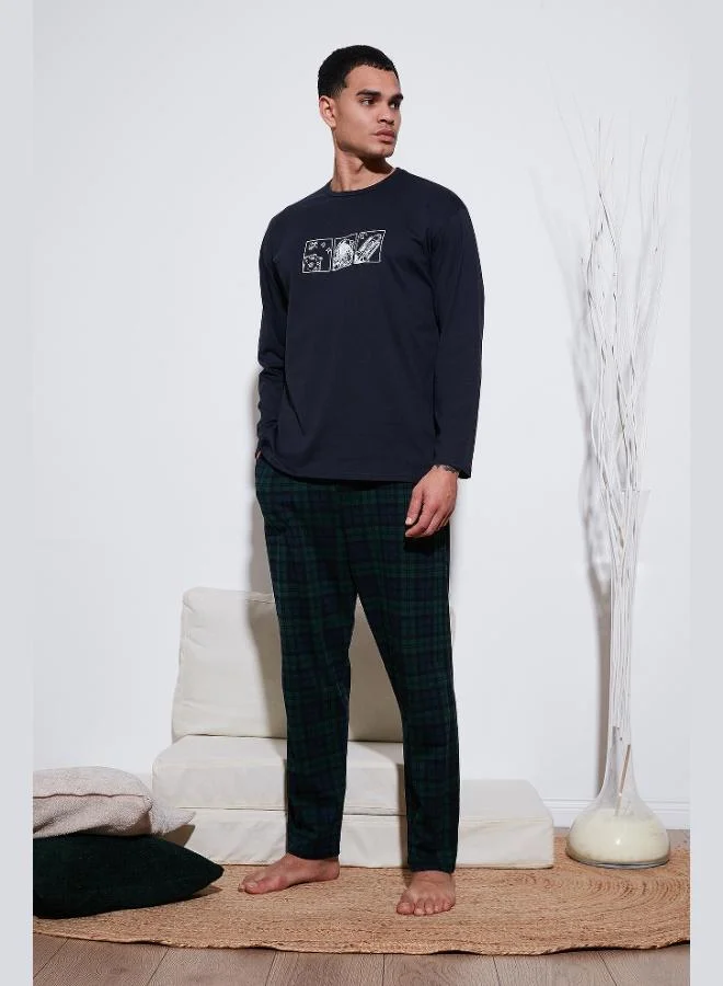 Buratti Plaid Cotton Regular Fit High Waist Crew Neck Pajama Set Men's PAJAMAS SET 6574000