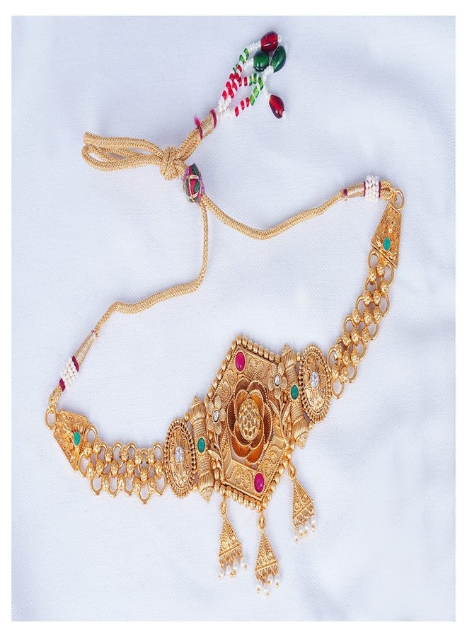 JFL - Jewellery for Less Latest Traditional floral Design Red and Green Stone Studded Choker Necklace with Earring for Women and Girls.,Valentine - Image 4