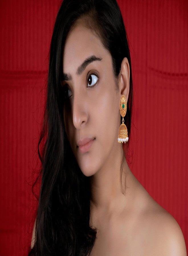 JFL - Jewellery for Less Latest Traditional floral Design Red and Green Stone Studded Choker Necklace with Earring for Women and Girls.,Valentine - Image 5
