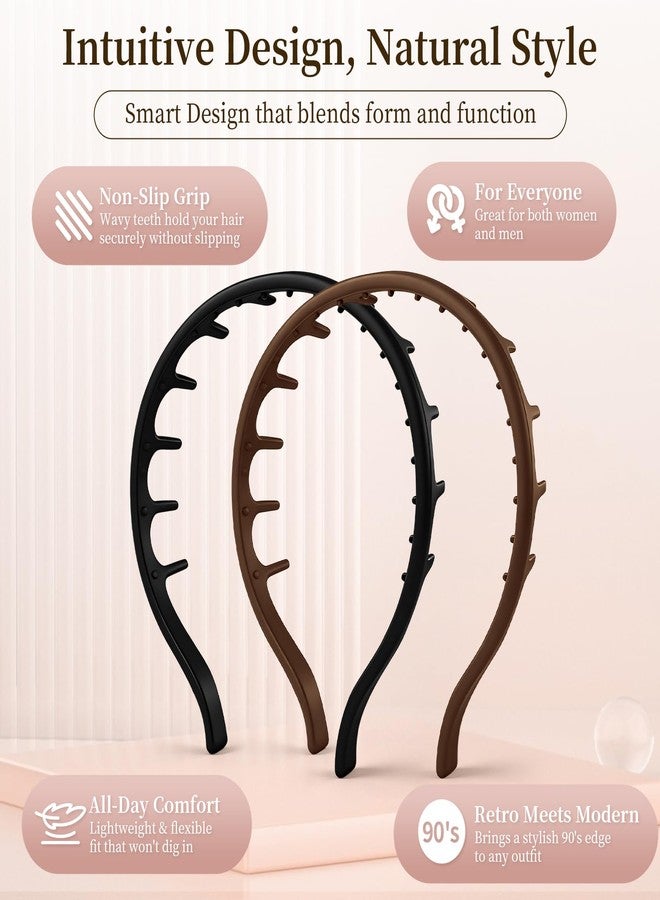 DEWJDFSC Silicone Comb Headbands for Women, Hair Band with Teeth Comb, Anti Slip Comfortable Soft Back Hair Fashion Accessories, Black & Brown Headband 2Pcs - Image 3