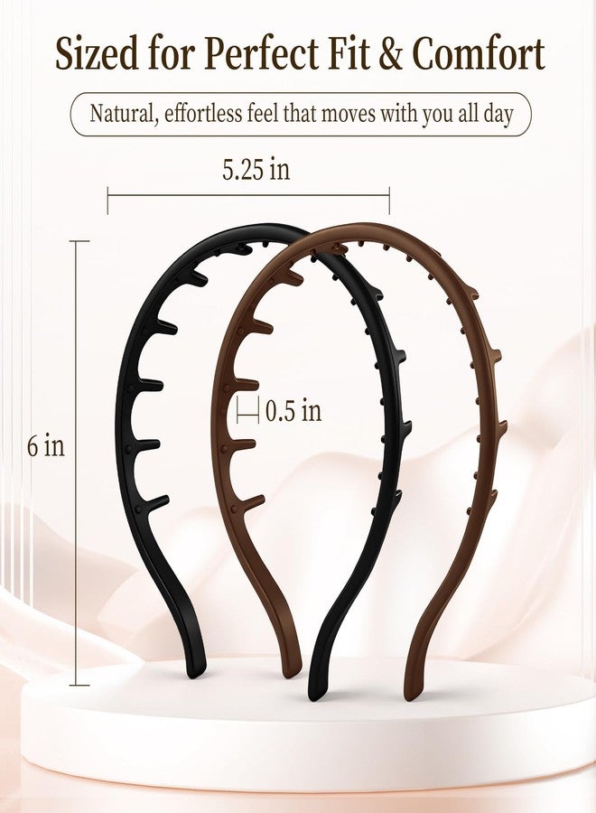 DEWJDFSC Silicone Comb Headbands for Women, Hair Band with Teeth Comb, Anti Slip Comfortable Soft Back Hair Fashion Accessories, Black & Brown Headband 2Pcs - Image 4