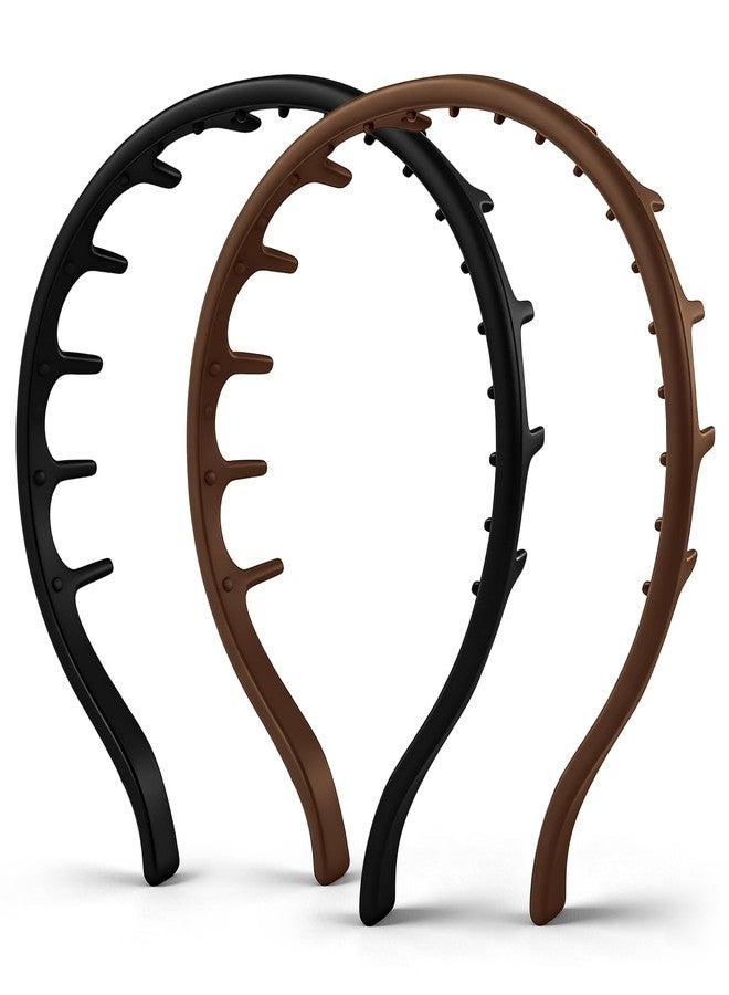 DEWJDFSC Silicone Comb Headbands for Women, Hair Band with Teeth Comb, Anti Slip Comfortable Soft Back Hair Fashion Accessories, Black & Brown Headband 2Pcs - Image 1