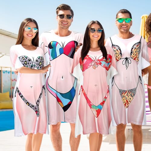Halfchet 4 Pcs Funny Cover up Women's Bikini Shirt Cute Swimwear Cover up Beach T Shirt, XL Colorful - Image 4