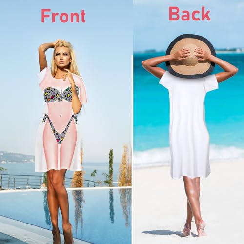 Halfchet 4 Pcs Funny Cover up Women's Bikini Shirt Cute Swimwear Cover up Beach T Shirt, XL Colorful - Image 5
