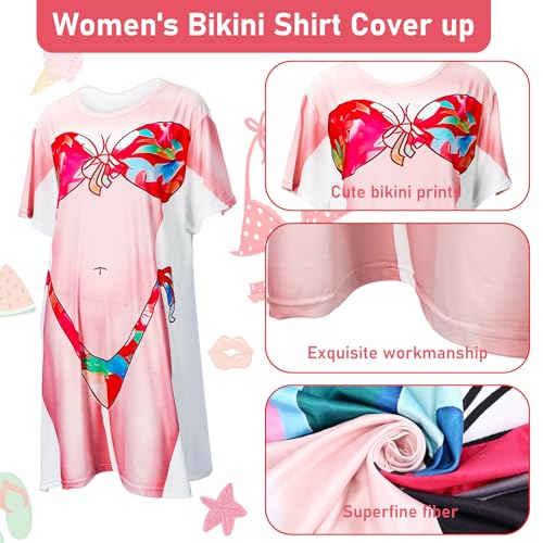 Halfchet 4 Pcs Funny Cover up Women's Bikini Shirt Cute Swimwear Cover up Beach T Shirt, XL Colorful - Image 3
