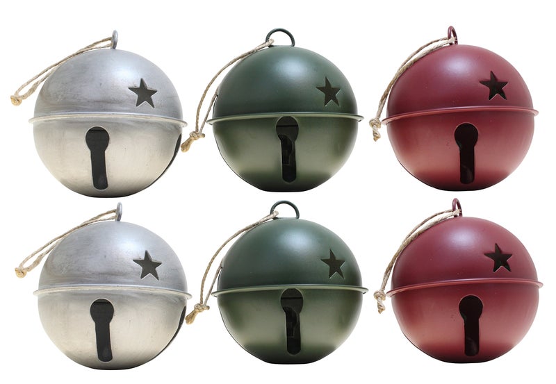 ديكور Haute Jingle Bell Christmas Tree Onaments حجم كبير بحجم 3.35 بوصة قطره 6 عبوات-ألوان متنوعة (الفضة/الصلب الأحمر والأخضر) تشمل سلسلة معلقة متصلة