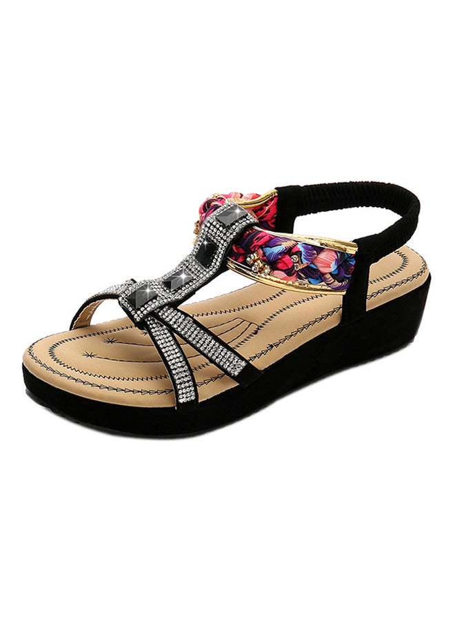 Polyurethane Wedge Elastic Band Sandals Black - Image 1