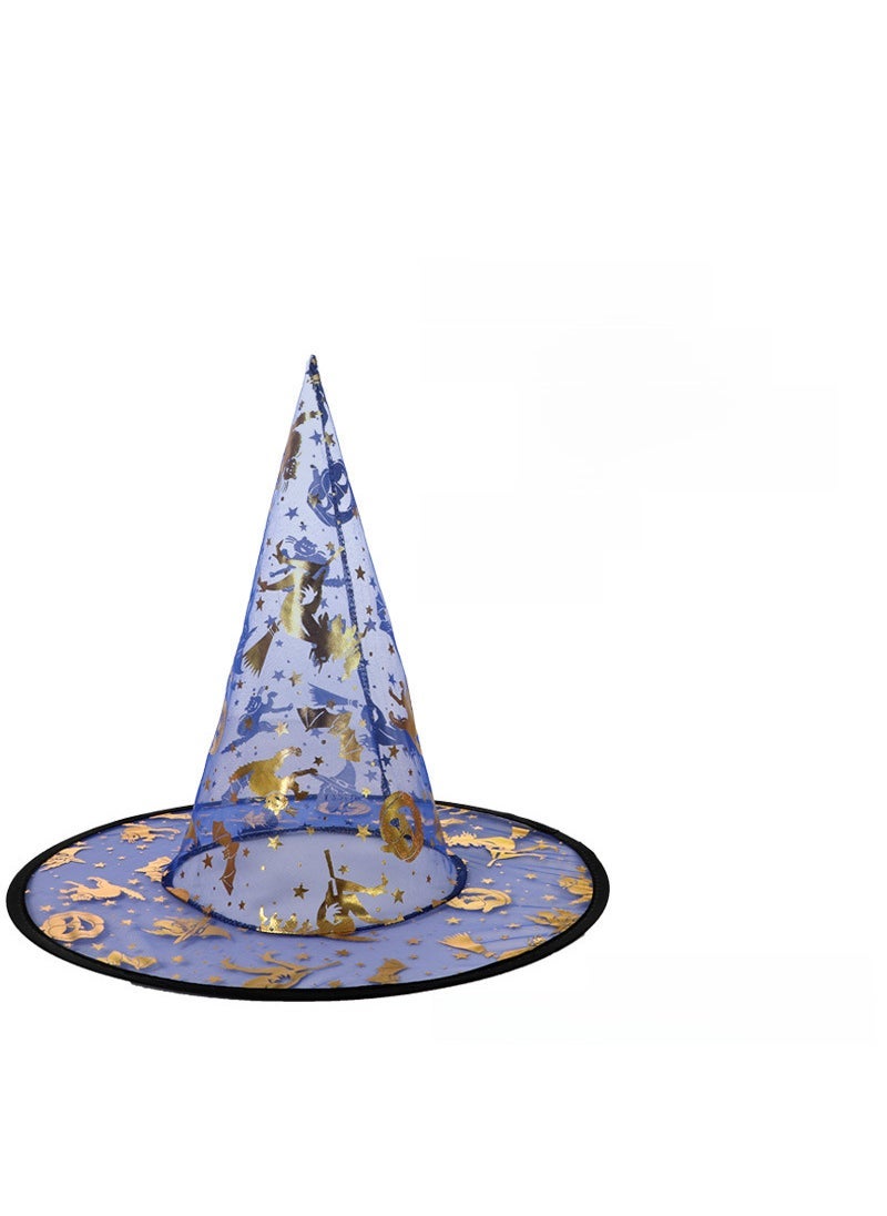 1 x 5 pcs Halloween Party Witch Hat with Pumpkin Print Gauze Cap Blue 