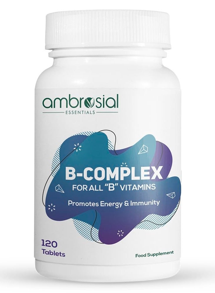 Ambrosial B-Complex Tablets with Vitamin B1, B2, B3, B5, B6, B9, B12 & Biotin | Complete B-Vitamin Supplement | 120 Vegetarian Tablets - Image 1