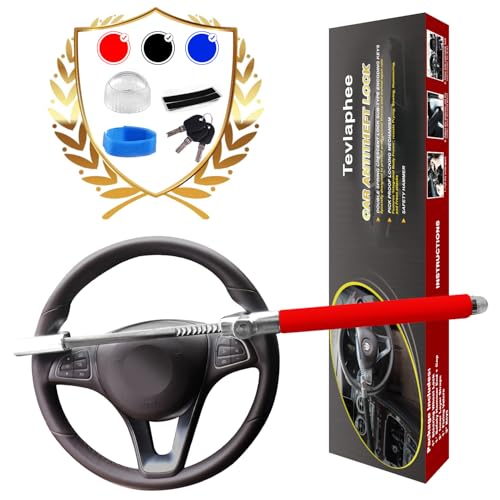 Tevlaphee Steering Wheel Lock For Cars,Wheel Lock,Vehicle Anti-Theft Lock,Adjustable Length Clamp Double Hook Universal Fit Emergency Hammer Window Breaker Self Defense Heavy Duty Secure - Image 1