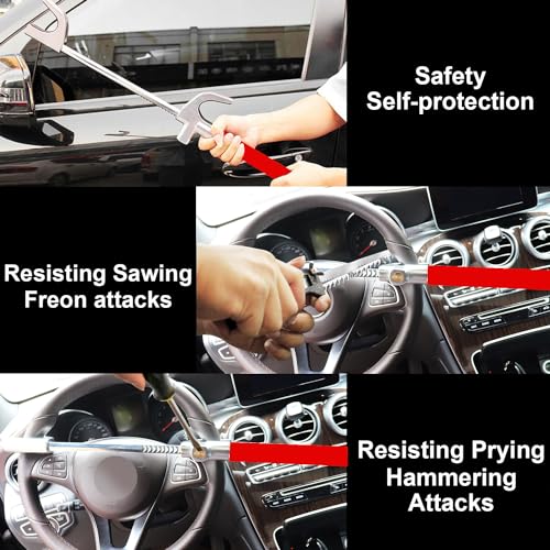 Tevlaphee Steering Wheel Lock For Cars,Wheel Lock,Vehicle Anti-Theft Lock,Adjustable Length Clamp Double Hook Universal Fit Emergency Hammer Window Breaker Self Defense Heavy Duty Secure - Image 5