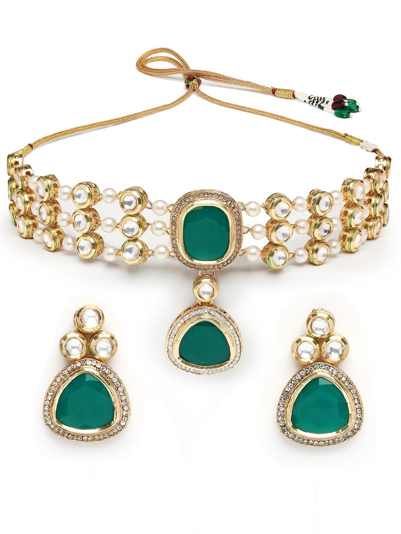 Karatcart Green Polki Kundan Choker Necklace Set for Women - Image 1