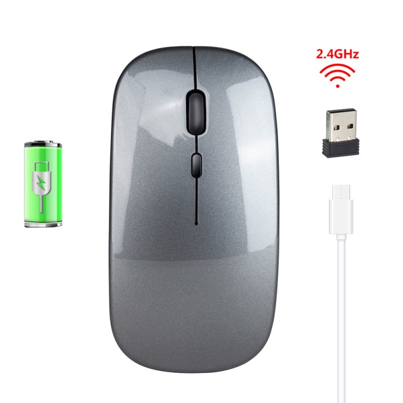 Wireless Optical Mouse: Grey, Ergonomic Design, 2.4Ghz Transmission, 10m/33ft Range, 3 Gear DPI Up To 1600, Silent Click, Rechargeable Long-Lasting Battery - For Office Work, Student Study - Image 4