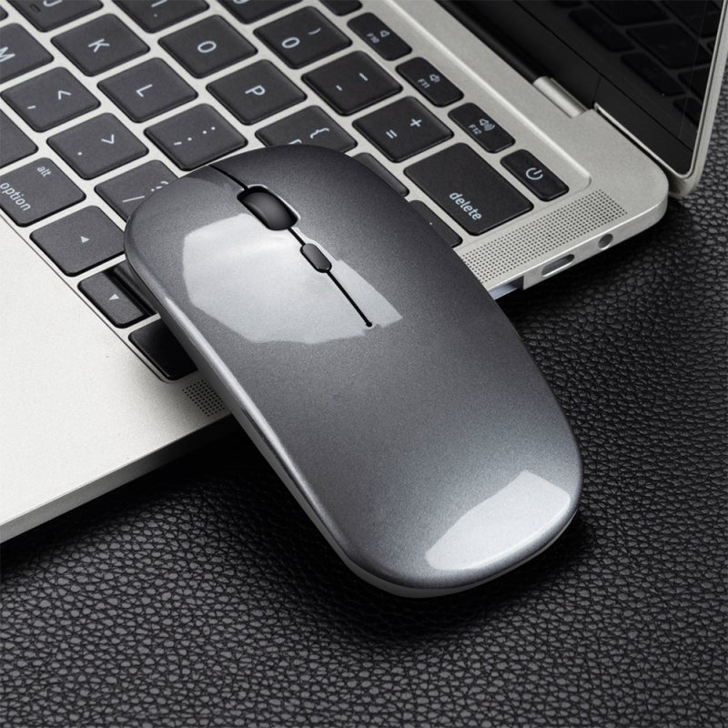 Wireless Optical Mouse: Grey, Ergonomic Design, 2.4Ghz Transmission, 10m/33ft Range, 3 Gear DPI Up To 1600, Silent Click, Rechargeable Long-Lasting Battery - For Office Work, Student Study - Image 2