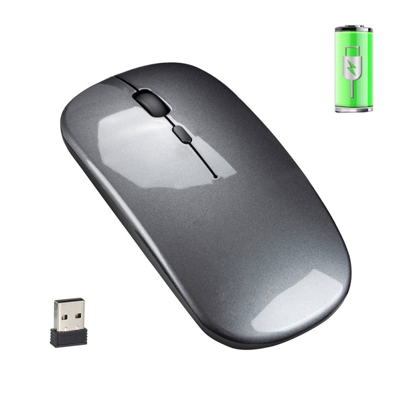 Wireless Optical Mouse: Grey, Ergonomic Design, 2.4Ghz Transmission, 10m/33ft Range, 3 Gear DPI Up To 1600, Silent Click, Rechargeable Long-Lasting Battery - For Office Work, Student Study - Image 3