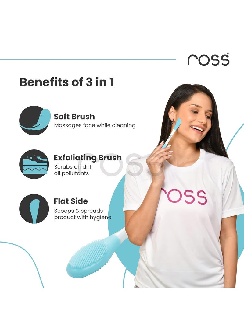 روس فرشاة روس السيليكونية لتطبيق قناع الوجه وتنظيف الشفاه، مصنوعة من شعيرات سيليكون ناعمة فائقة النظافة لتقشير لطيف (فيروزي) - Image 3