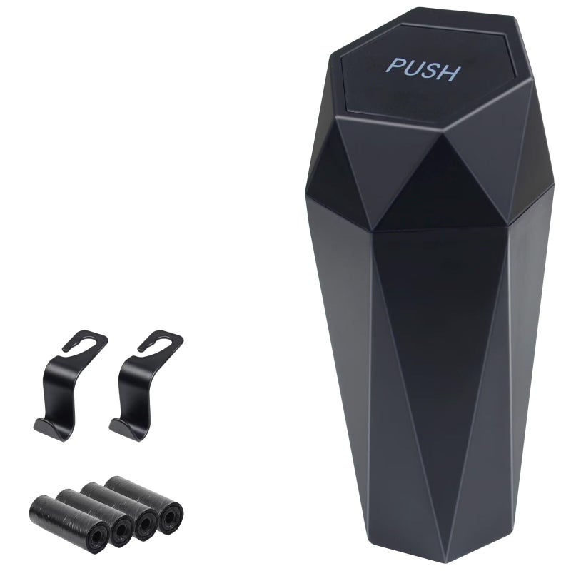 BFXM Car Trash Can, Car Trash Bin with Lid, Car Accessories for Women Interior, Car Garbage Can with Additional 2 ABS Hooks and 60pcs Trash Bags, Suitable for Home, Office, Car Organizer, Black - Image 1